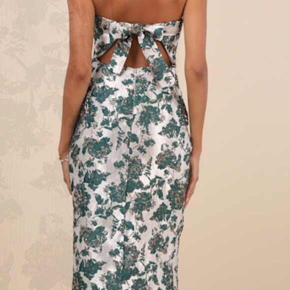 Beloved Belle Jacquard Strapless Bow Midi Dress - Picture 2 of 6